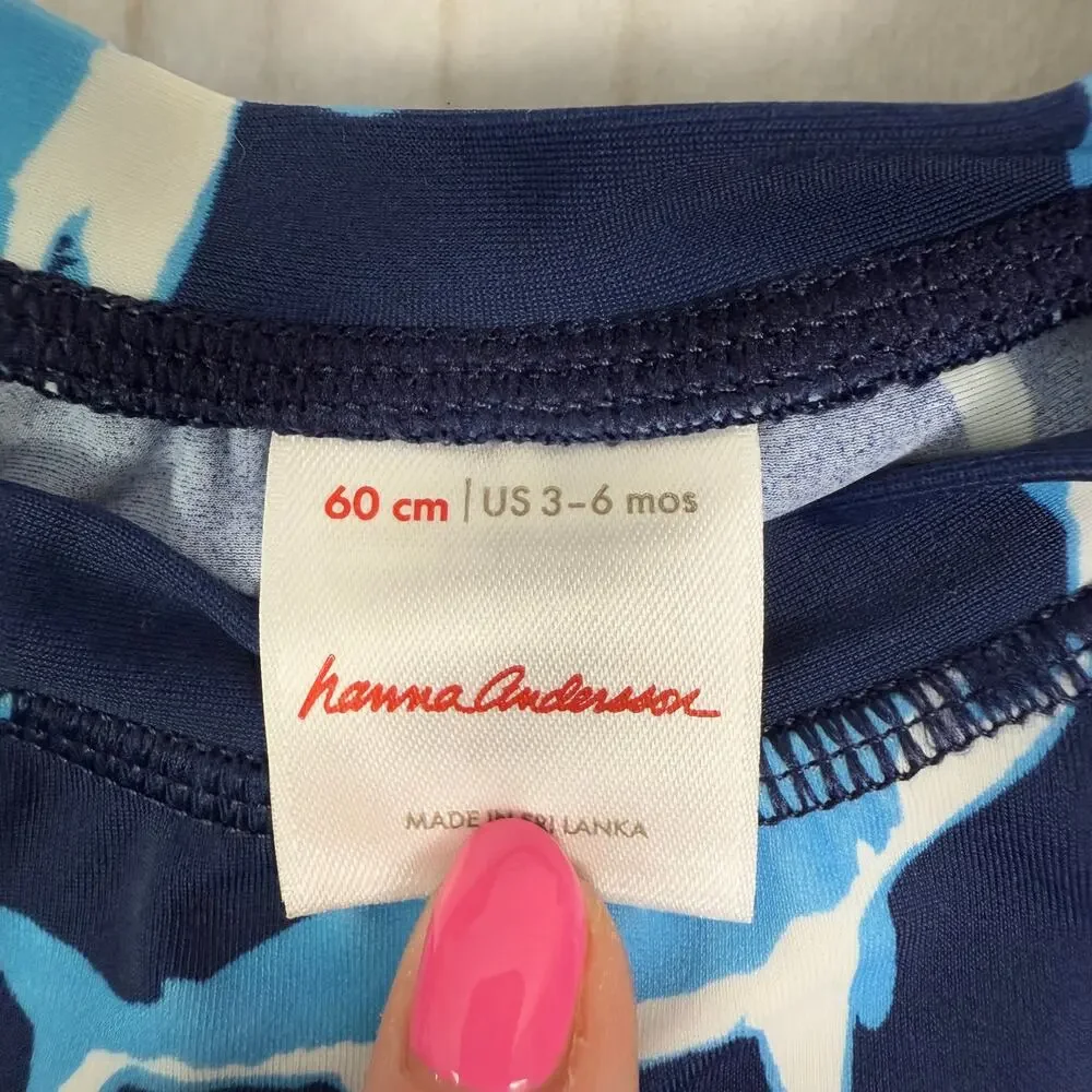 Hanna Andersson Baby Boy Shark Swimsuit Set 3-6 Months - Hat, Rash Guard, Trunks